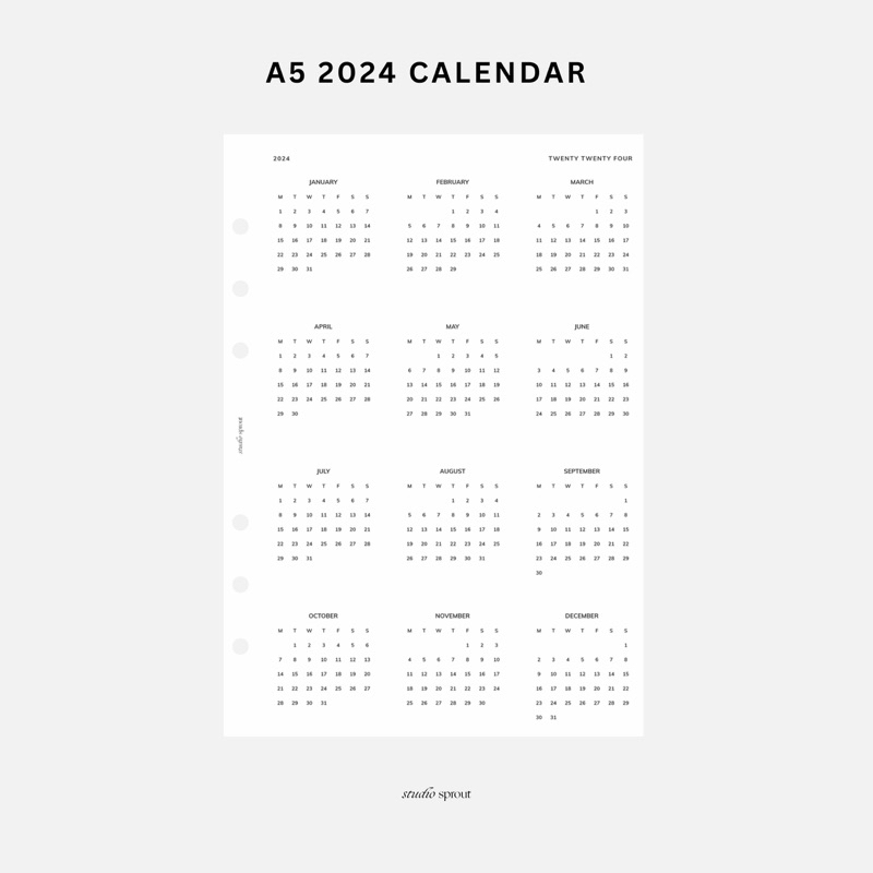 

A5 2024 Calendar - Loose Leaf Kertas Isi Binder Insert Refill