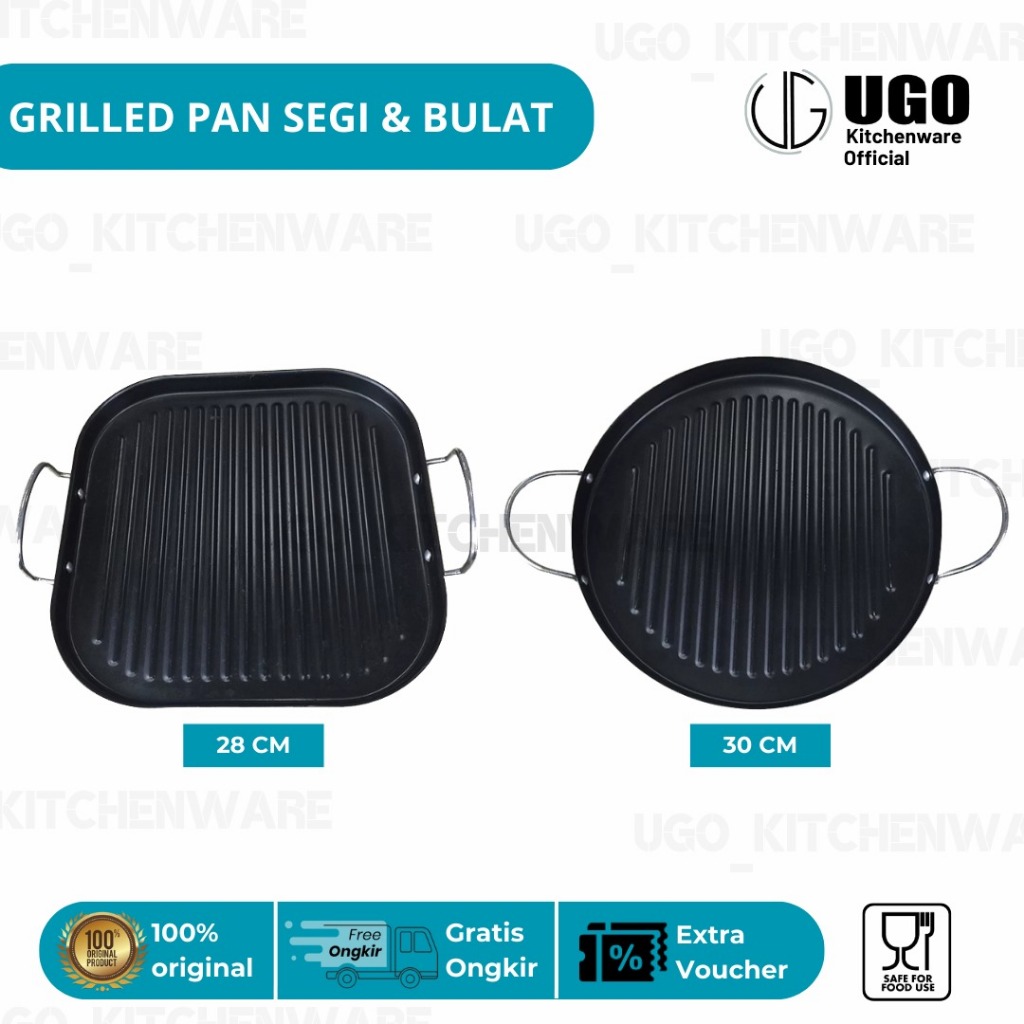 UGO Grill Pan Bulat | Grill Pan Segi Alat Panggangan BBQ Grill Pan Korean Bulat Anti Lengket Serbagu
