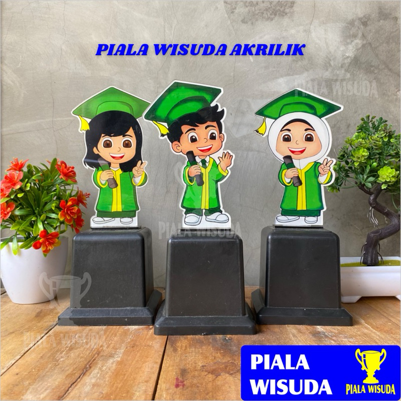 piala wisuda ( WARNA HIJAU ) termurah piala wisuda hijab, piala kelulusan, piala TK wisuda , kartun 