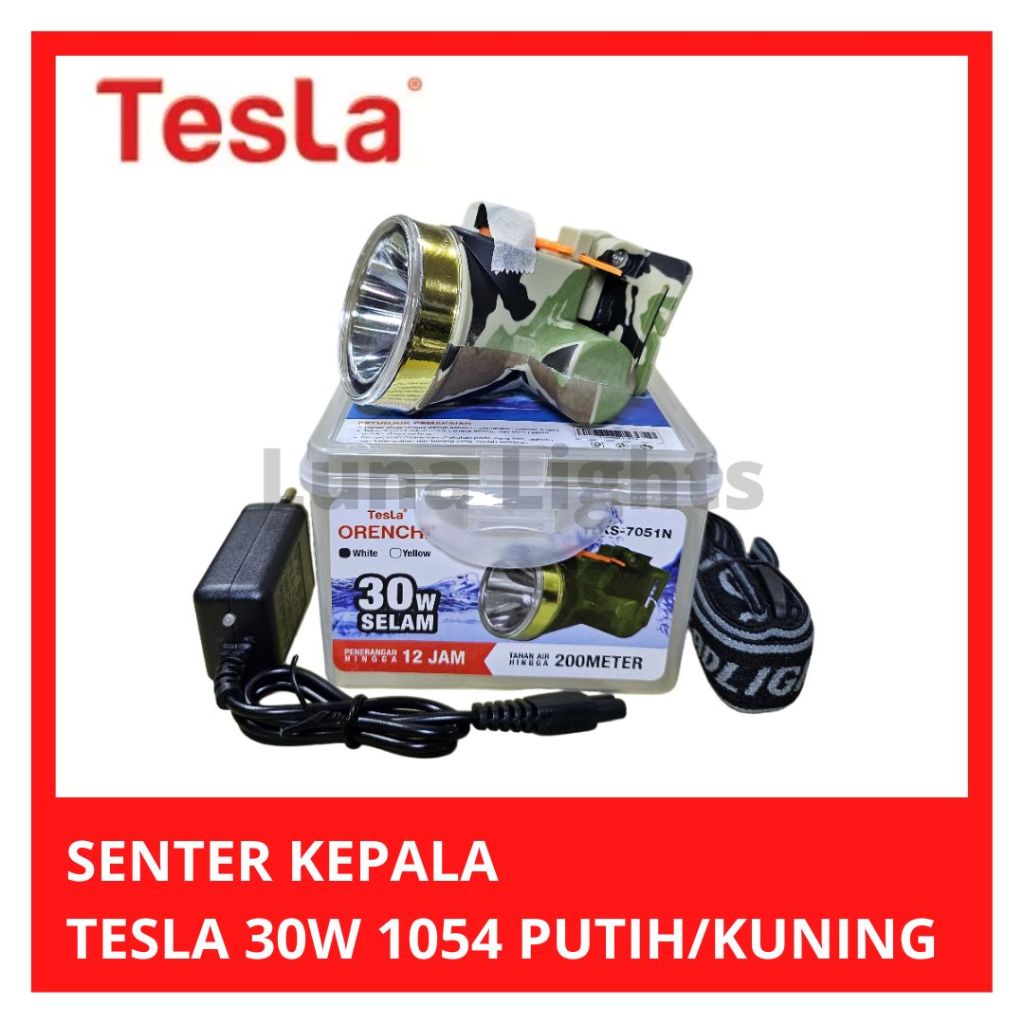 SENTER KEPALA 30W 7051 NYELAM ORENCHI TESLA WATERRESISTANT HEADLAMP
