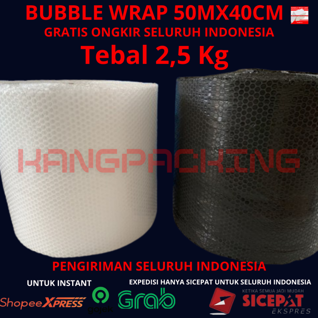 

Bubble Wrap 40 CM x 50 METER Tebal & Kuat (Hitam & Bening) Premium 2,5 Kg