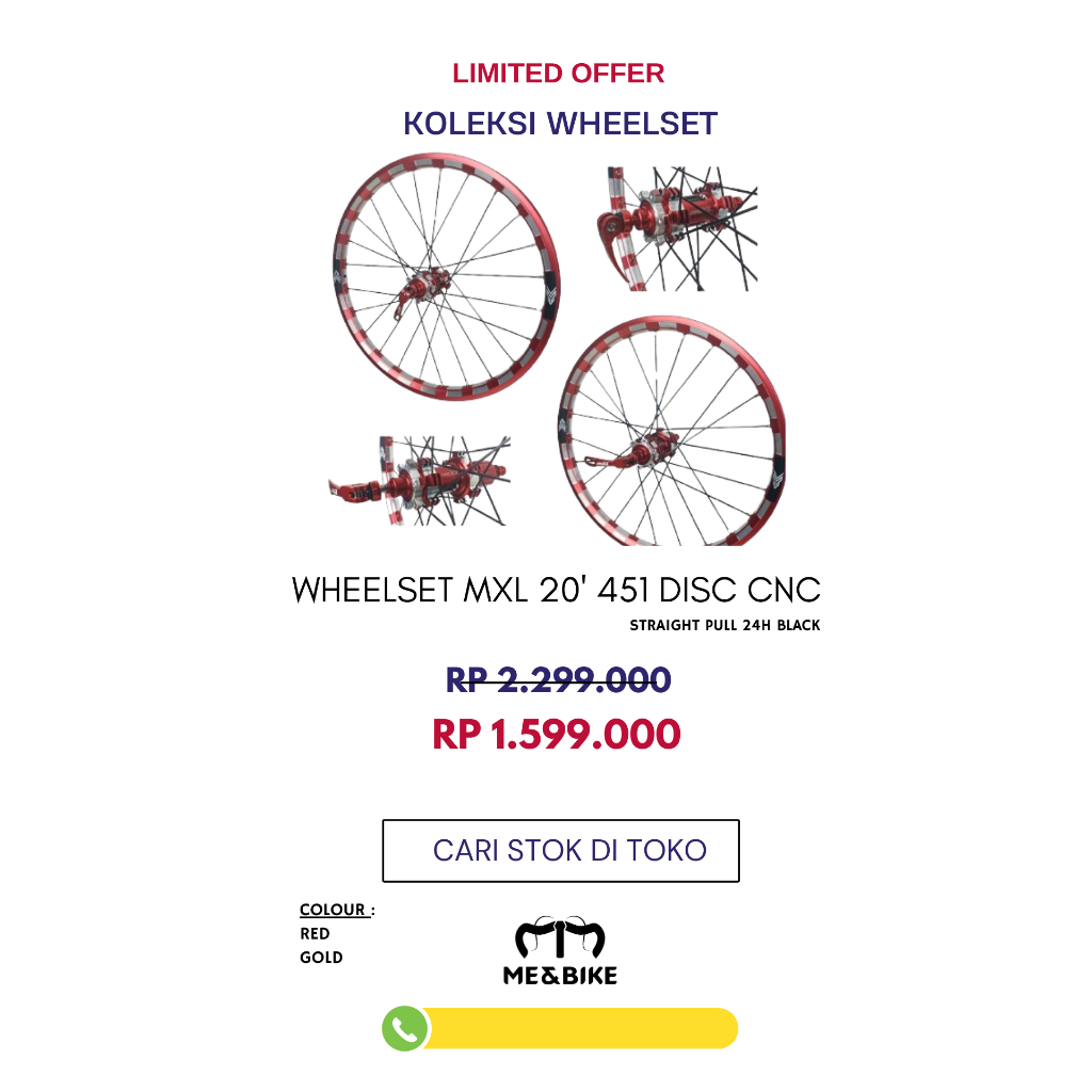 Wheelset MXL Disk 20" 451 24H Loncer suara Jangkrik rim set