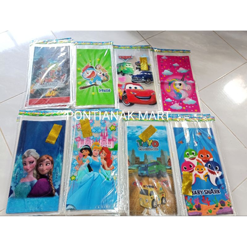 

Plastik bingkisan ulang tahun isi 10 karakter 17x36 kuromi spiderman baby shark