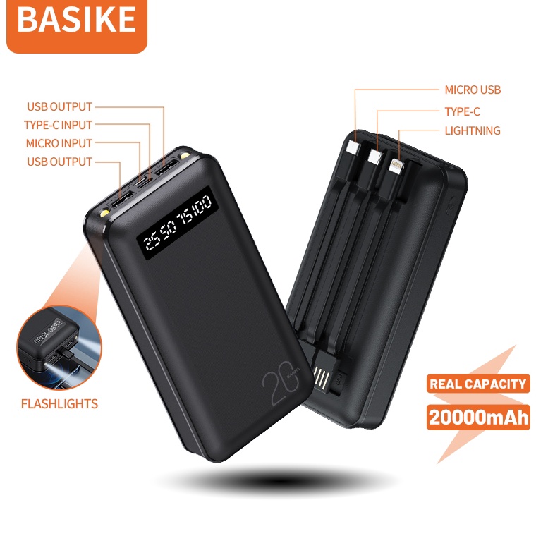 KODE I29L BASIKE Powerbank 2 mah 1 mAh Fast Charging Murah Mini LCD with Flashlights Kabel Data Type