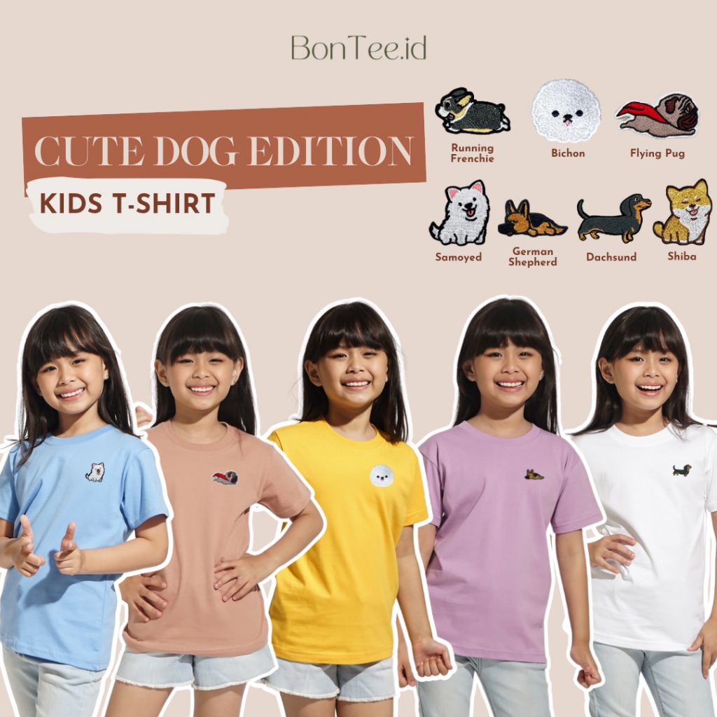 KIDS - CUTE DOG EDITION - Baju Kaos Anak Kecil Atasan Bordir Patch Motif Anjing Lucu Premium - Lenga