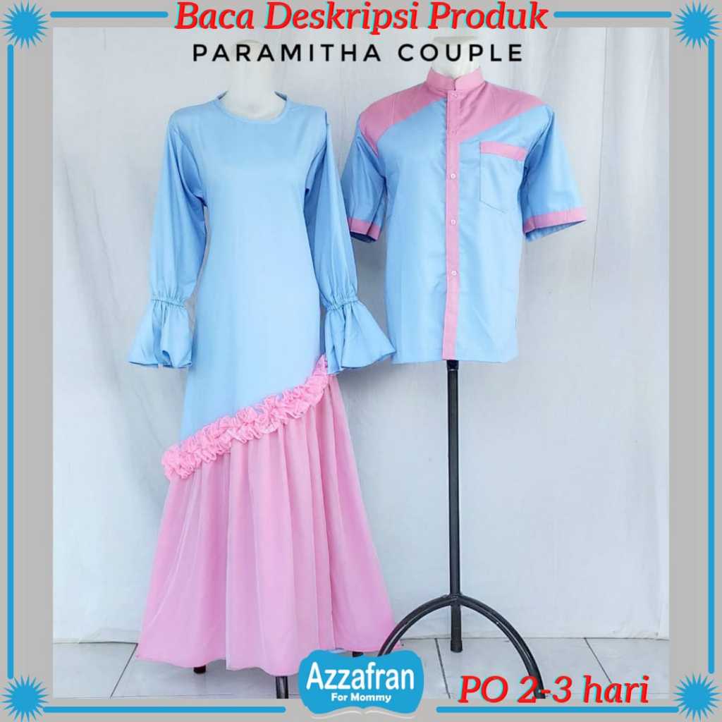 Gamis Paramitha Couple Biru Muda | Baju Katun Anak Perempuan & Dewasa Seragam Lebaran Toyobo Terbaru