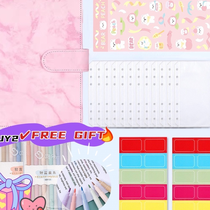 

STAR FREEBIESA6 Pengikat Marmer PU Anggaran Planner Isi Ulang Notebook Cover 12 Pcs PVC Kantong Ritsleting Uang Kertas Amplop Buku