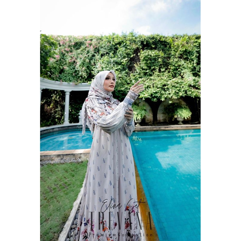 Ready COD Trevana terbaru Elina syari original gamis 3in1 Iner outer scraff hijab segiempat terbaru termurah promo