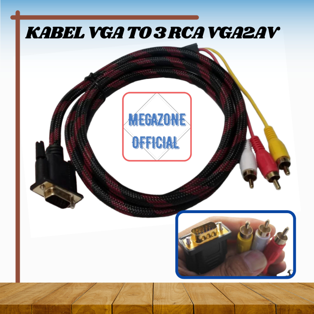 Kabel Adapter Vga Male Plug 15Pin To 3 Rca Audio Av kabel VGA to RCA