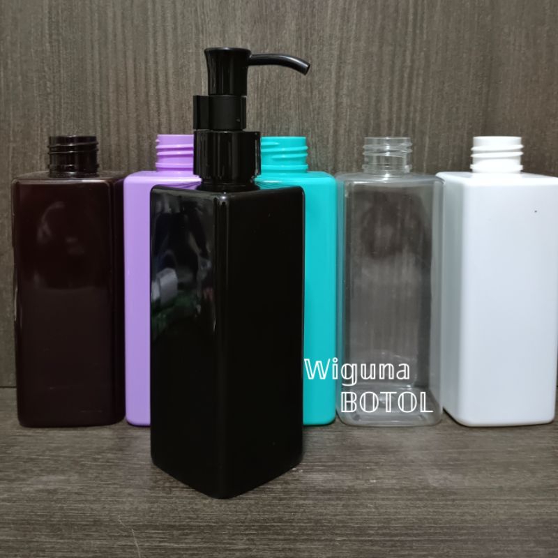 Botol Pump 250ml Kotak / Botol Pet 250ml Kotak Tutup Pump Clip Oil Hitam