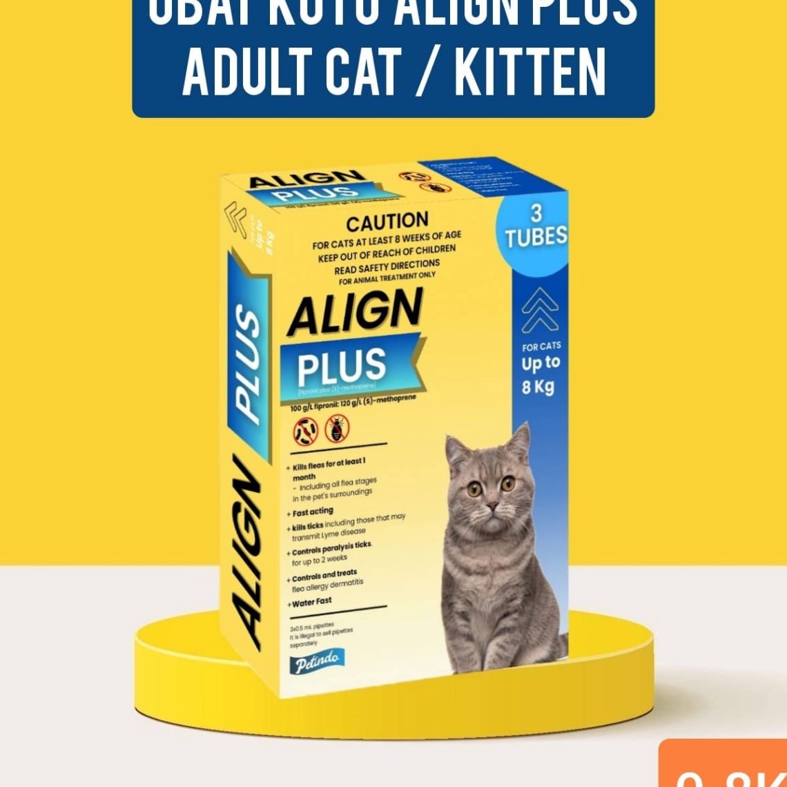 Terbaru PETINDO ALIGN PLUS CAT ADULTKITTEN Obat kutu kucing 8kg no frontline