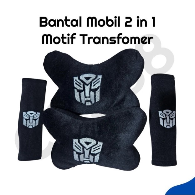 Bantal 2 in 1 Motif Robot Transf*rmer Bordir Warna Hitam Polos Sandaran Kepala Leher Anti Pegal/ Ban