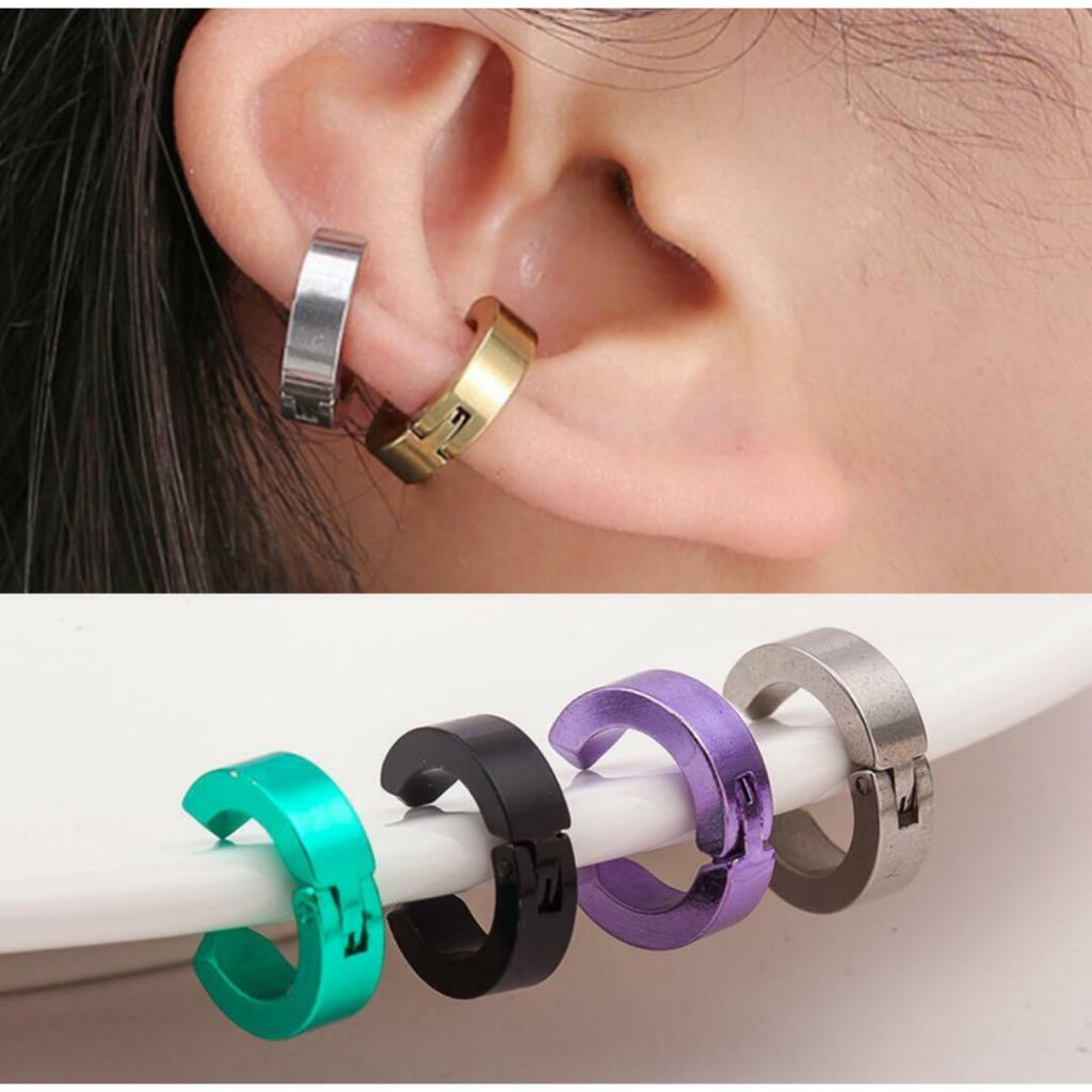 Anting Jepit Korean Style - Small Simple Clip Hoop Earrings Silver Black Blue Gold Rainbow / Aksesor
