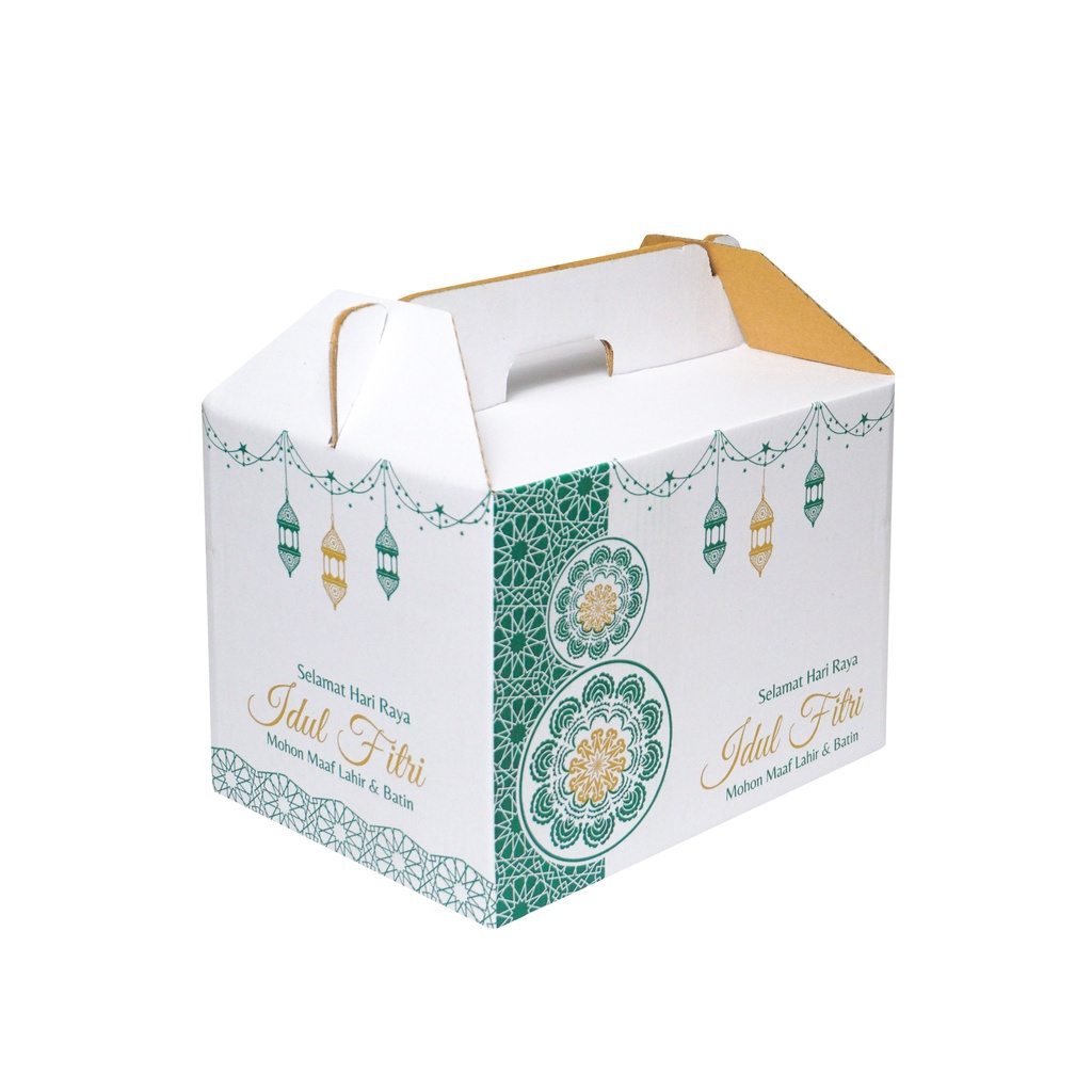 

( 5 pcs )Box Parcel Jinjing Hampers Lebaran Eid Kardus kemasan Motif Idul Fitri Ukuran Box 34x25x25 Cm