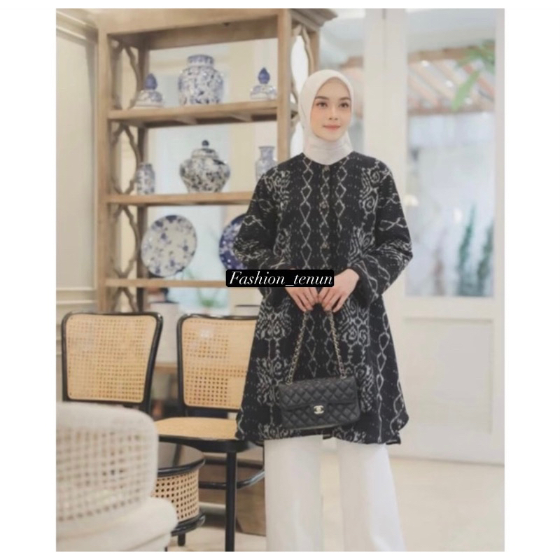 dress tenun wanita lengan panjang -  tunik series tenun wanita lengan panjang