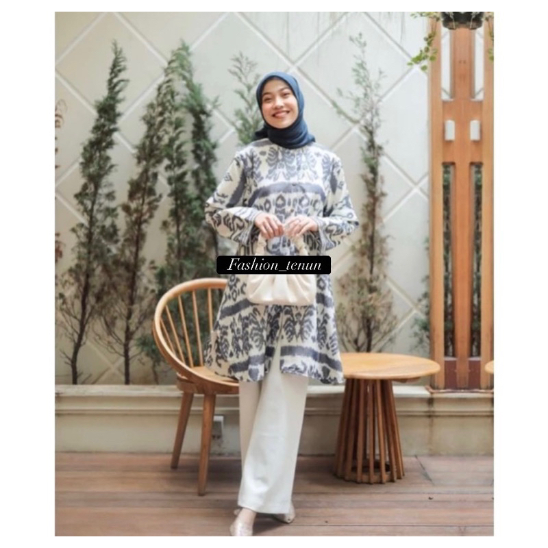 dress tenun wanita lengan panjang series -  tunik tenun wanita lengan panjang
