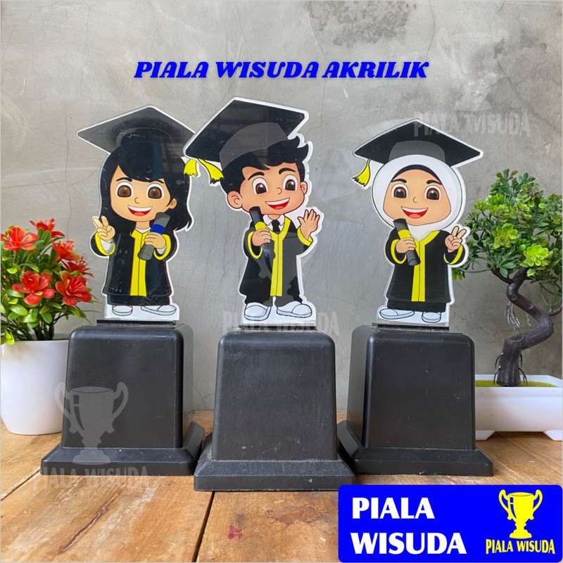 PIALA WISUDA Piala Wisuda (Hijab Hitam) Piala Wisuda Akrilik Karakter Alamamater Hitam Kado Wisuda