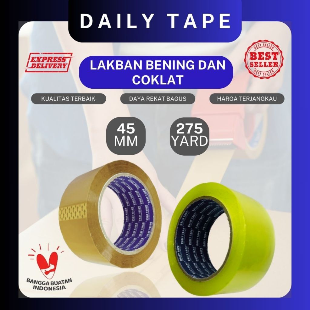 

Lakban Bening & Coklat 45mm x 275 yard 48 Micron | Daily Tape