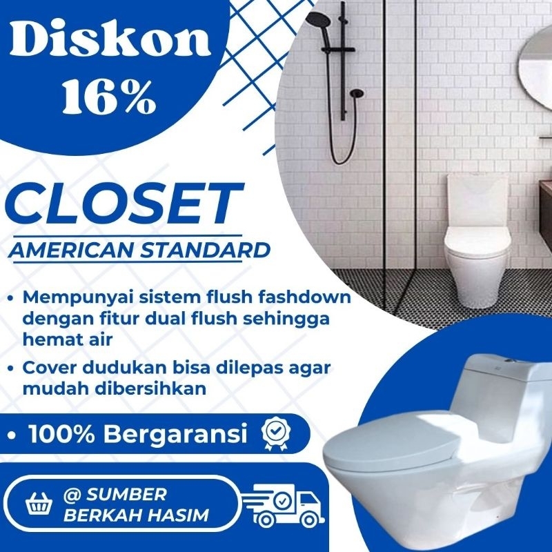 Toilet American standard 95% Nyaris Baru, Kloset Duduk Siram Otomatis, Kloset Duduk Tombol Atas BERG