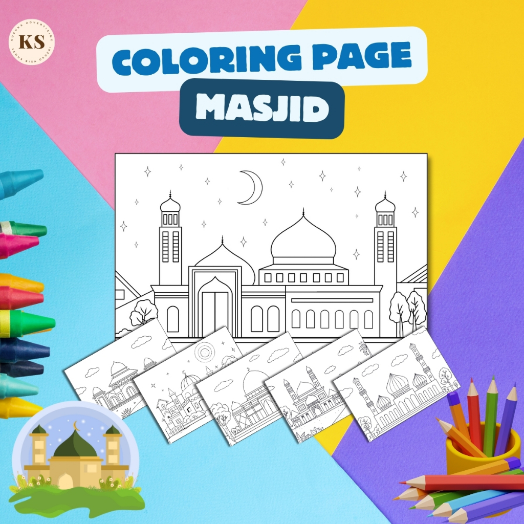 

Coloring Page Lembar Mewarnai Anak TK PAUD SD Tema Masjid Ukuran A5 HVS