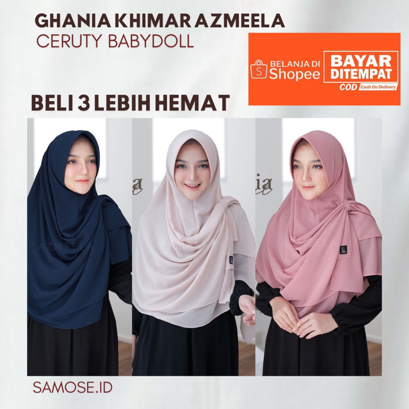 Azmeela - Ghania Hijab khimar Instan Veil ceruti babydoll cerutty ceruty murah berkualitas pesta vir