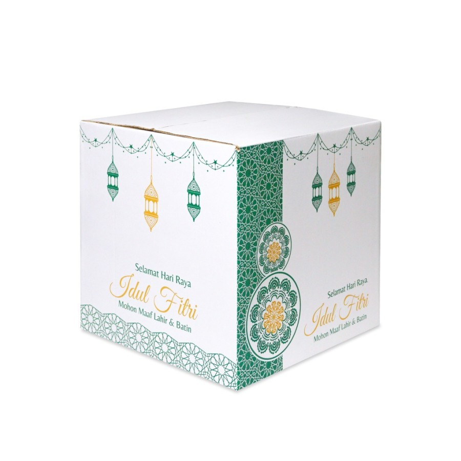 

5 Pcs Box Parcel Handle Dus Hampers Edisi Lebaran Idul Fitri Motif Hijau Ukuran 30x30x33.cm