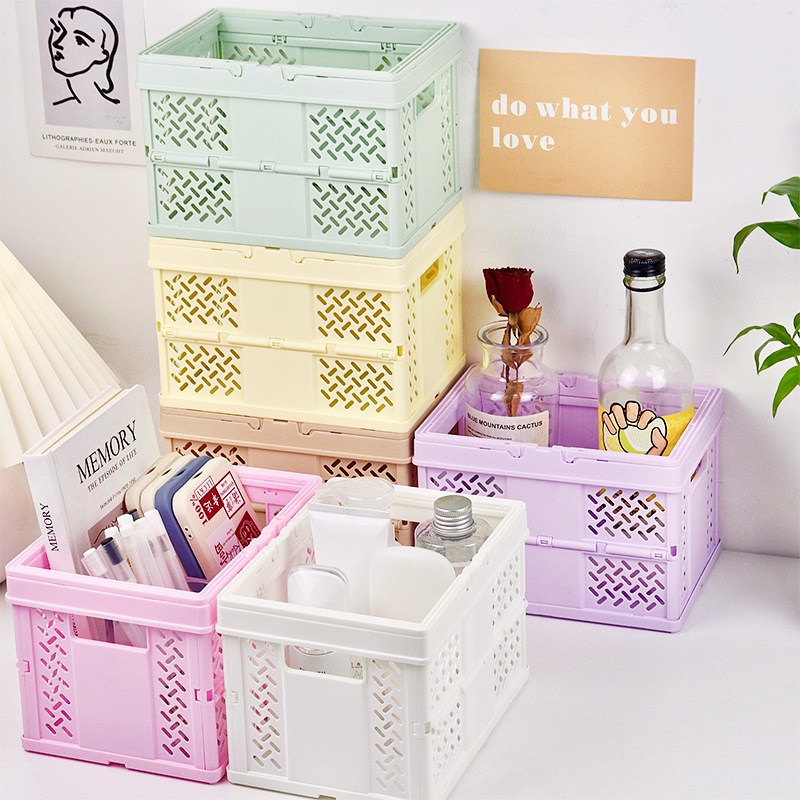 Keranjang Penyimpanan Lipat Mini Gagang Serbaguna Minimalis