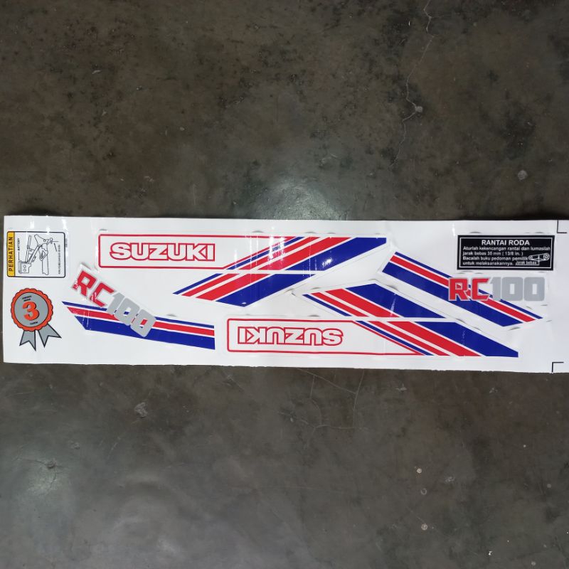 Sticker striping suzuki RC 100 RC100 biru putih tahan pernis print cutting
