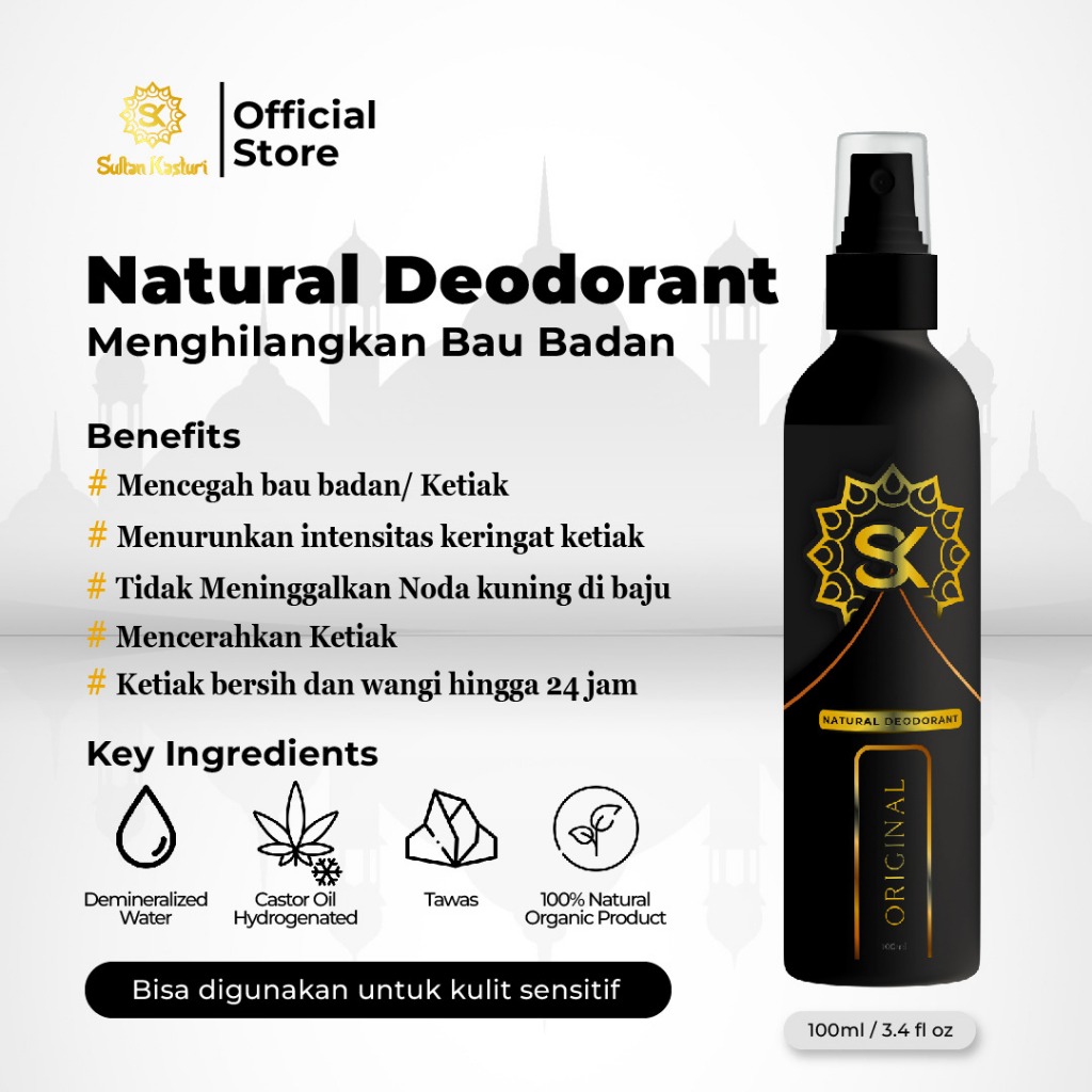 Sultan Kasturi Deodorant Spray Alami Penghilang Bau Badan Ketiak Air Tawas Deo Spray Tawas Alami Pen