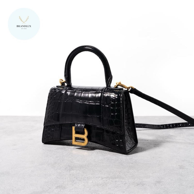 BALENCIAGA Hourglass XS croc stamp ghw