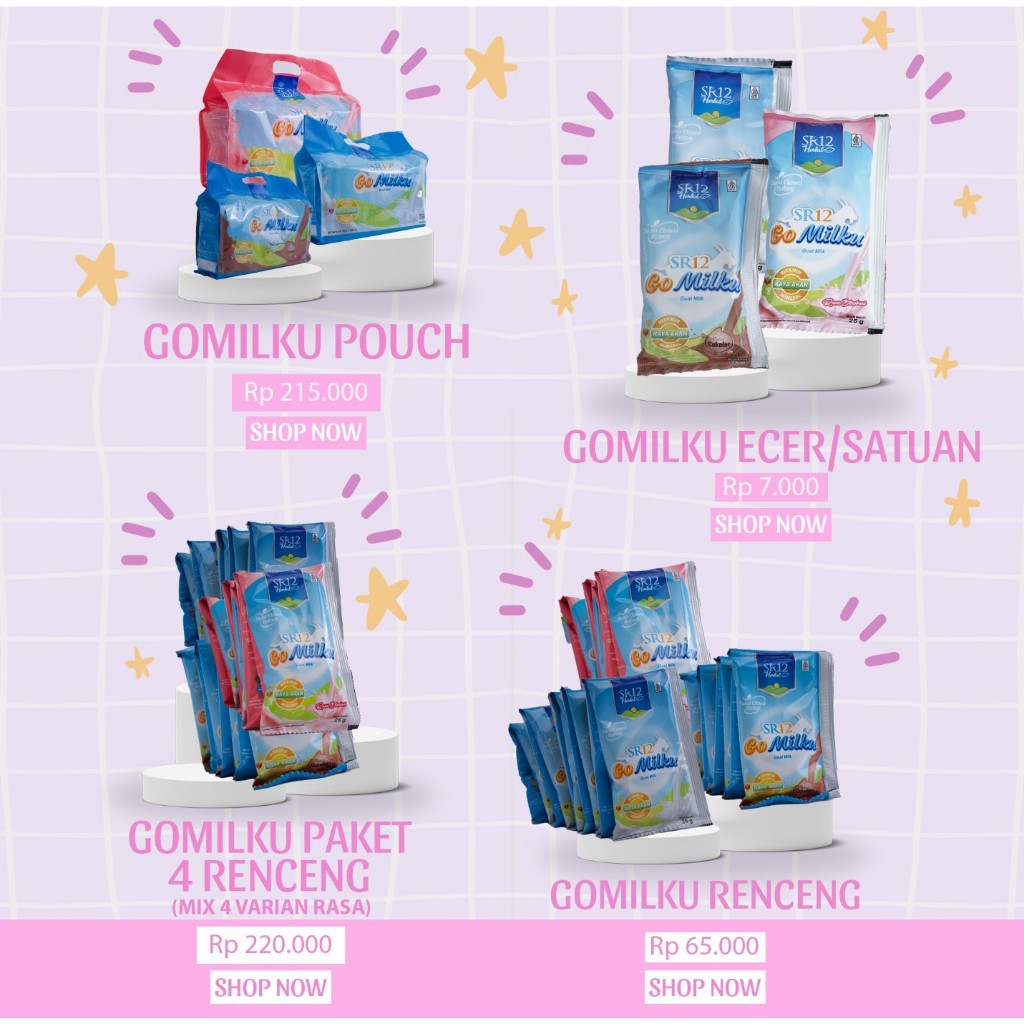 

ECER GOMILKU SACHET - SUSU KAMBING KEMASAN PRAKTIS - MUDAH DIBAWA - TINGGAL SEDUH SAJA