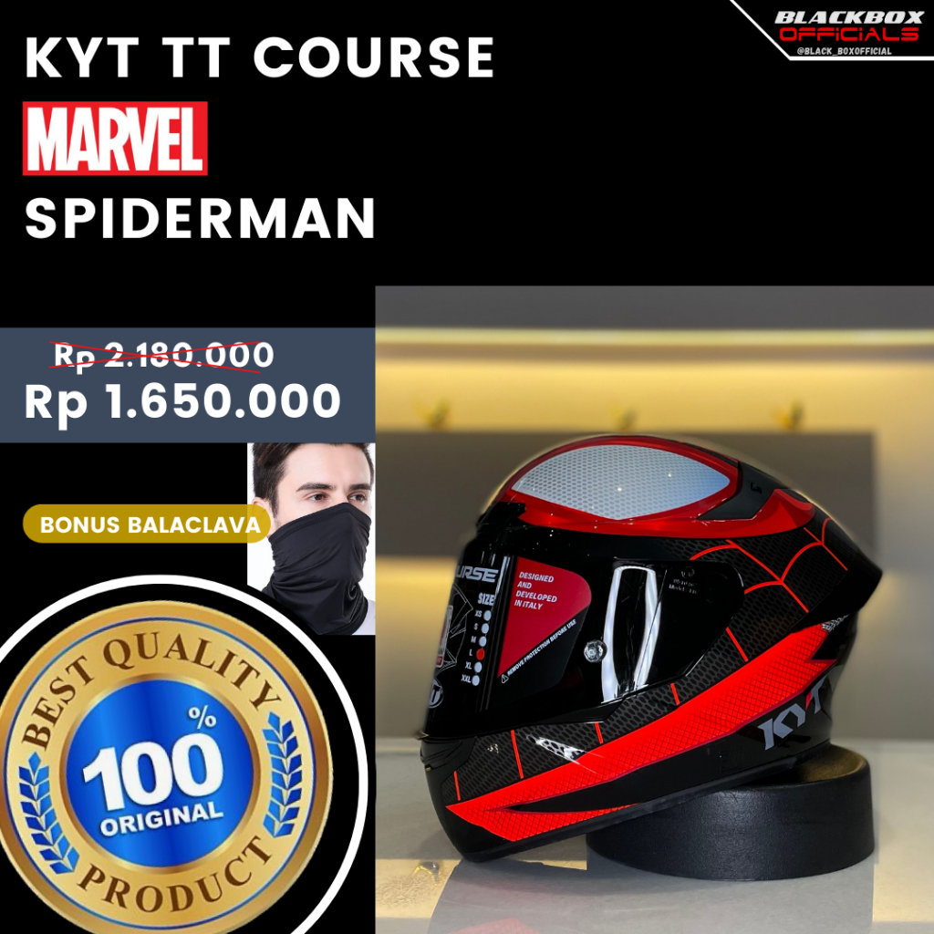 KYT TT Course Flat Marvel Spiderman Morales/Helm Full Face