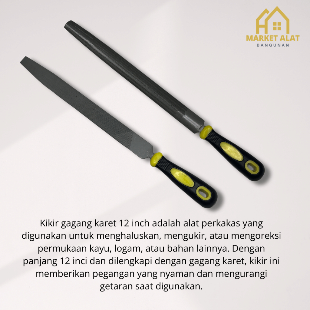 

Kikir Besi Gagang Karet 12" Varian Plat - Bulat - Setengah Bulat 30 CM