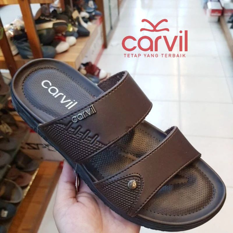 CARVIL Sandal Pria Selop Dewasa Original Model Terbaru Premium Kekinian Harga Murah Warna Hitam