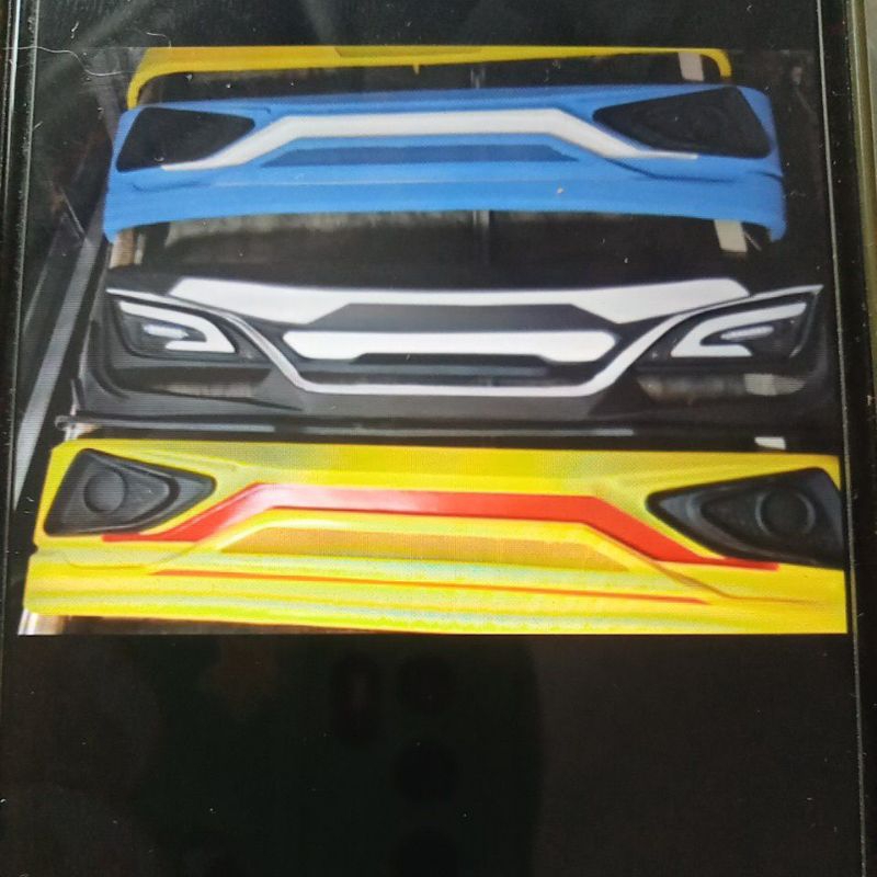 bemper truk model jetbus kuning biru