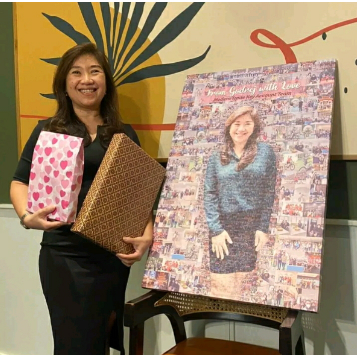 Kolase foto mozaik cetak kanvas Premium 60x90 cm. Sudah termasuk desain, cetak dan frame/bingkai uku