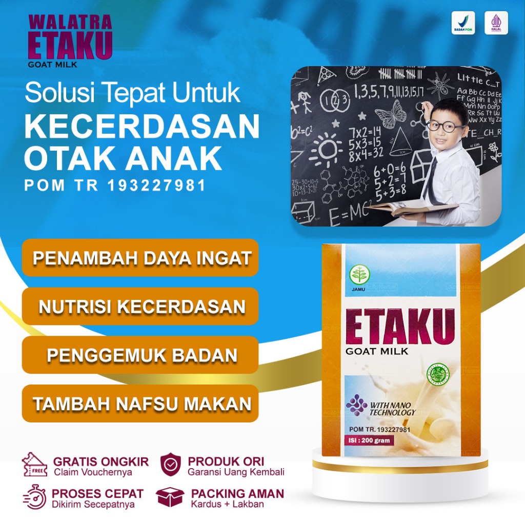 

Vitamin Otak Cerdas Penambah Daya Ingat Kuat Nutrisi Kecerdasan Otak Suplemen Penggemuk Badan Obat Penambah Nafsu Makan Anak Dewasa Susu kambing Etaku Goat Milk Original