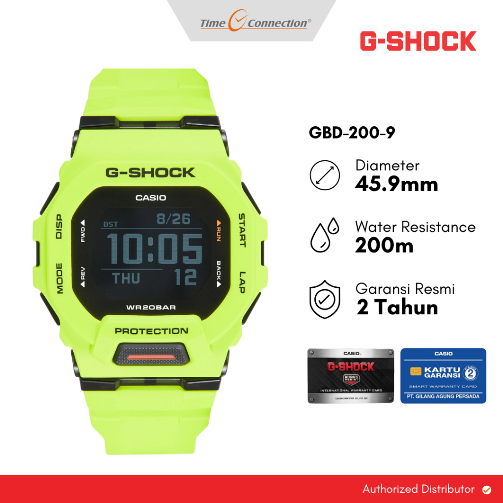 Casio G-SHOCK GBD-200-9 Hijau Stabilo Original / Jam Tangan Pria Digital Bluetooth GBD 200 9DR