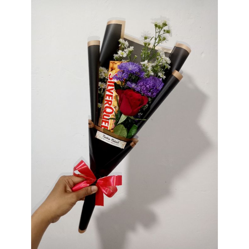 Buket bunga mawar merah mix coklat asli segar CIMAHI BDG PADALARANG