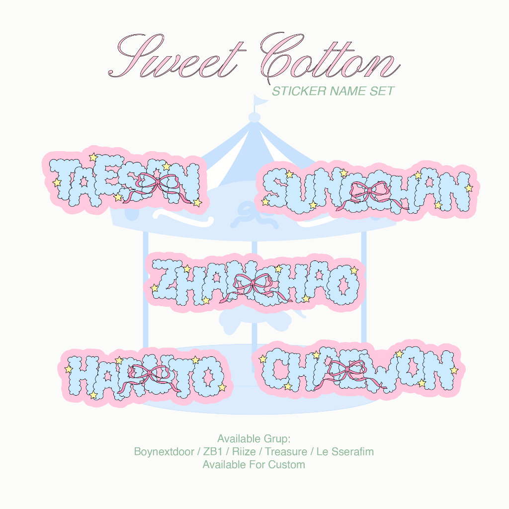 

[Ready Stock] Sweet Cotton Sticker Name - Boynextdoor, Riize, ZB1, Treasure, NCT Dream