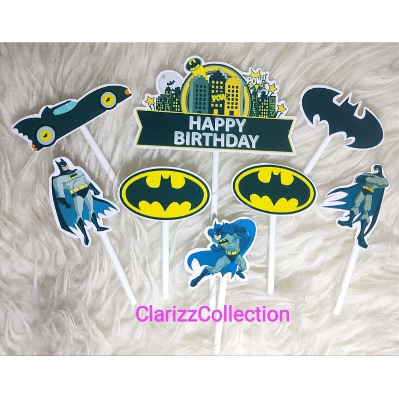 Topper Cake Ultah/Batman/8Pcs/Fullstick/Free Custom Nama & Tulisan