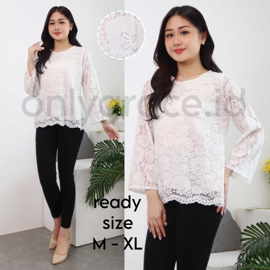 Blouse Brukat Lengan Panjang Inner Furing Atasan Wanita Brukat Lengan Panjang Furing Import Brokat B