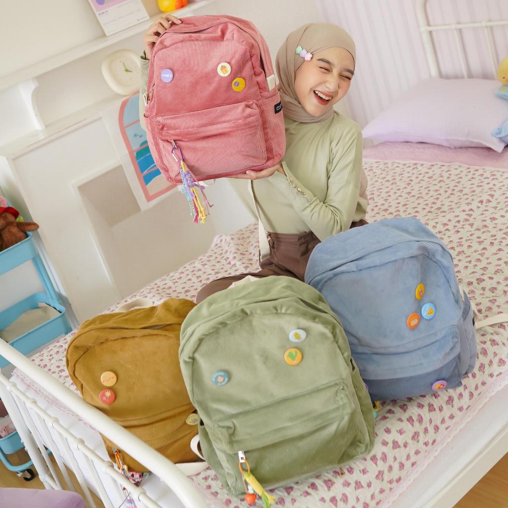 Himeku OOGIE MEDIUM Corduroy Backpack - Tas Sedang - Tas Sekolah Kuliah Kerja  - Ransel Pria Wanita