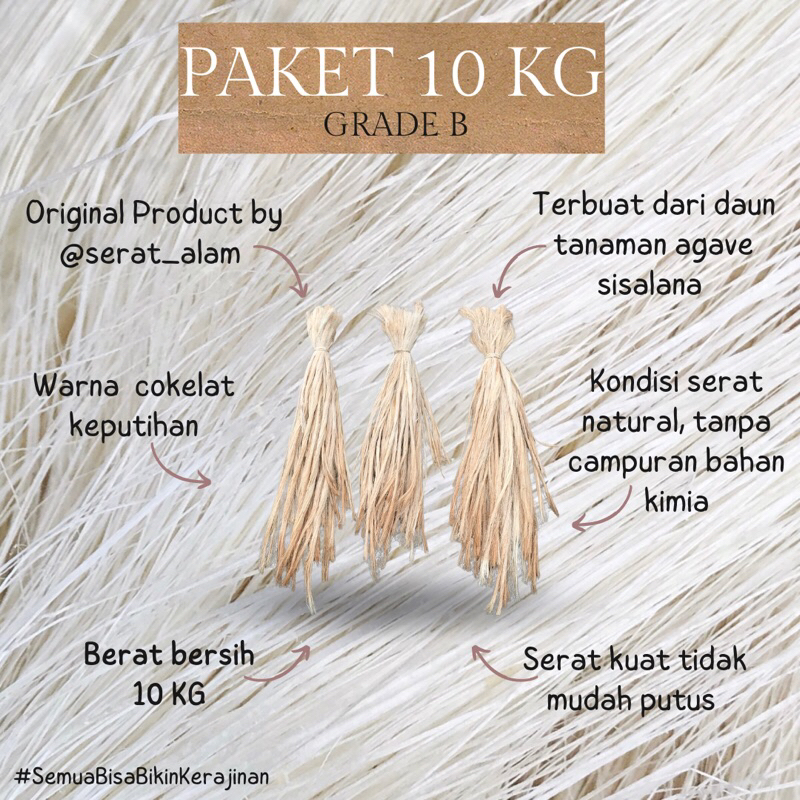 Paket 10 Kg Serat Sisal Warna Cokelat / Serat Sisalana Agave / Serat Nanas / @serat_alam