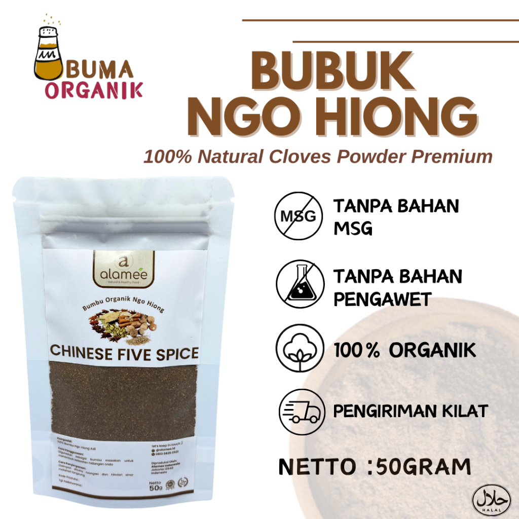 

Ngohiong Powder Bubuk Ngo Hiong Bumbu Masak Chinese Five Spice Rempah Rimpang Murni Asli Tanpa Campuran Bumbu Dapur 50gram