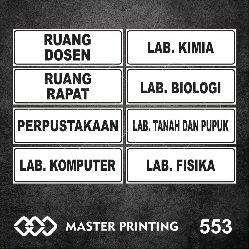 

553 - Stiker Nama Ruangan dan Laboratorium di Kampus/Universitas, Tahan Air, dan Bisa Custom