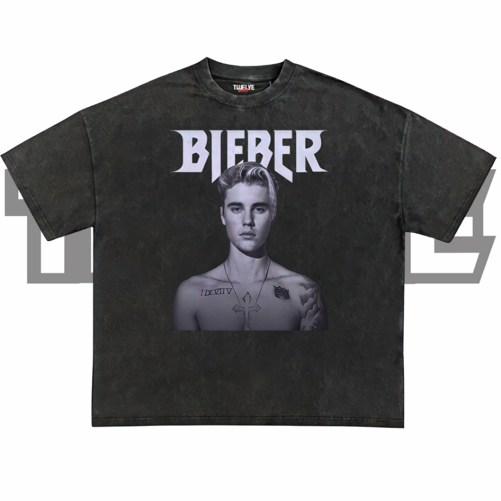 JUSTIN BIEBER Oversize T-Shirt Wash Hitam | Kaos Aesthetic | Atasan Pria Wanita | Baju Vintage Cowo 