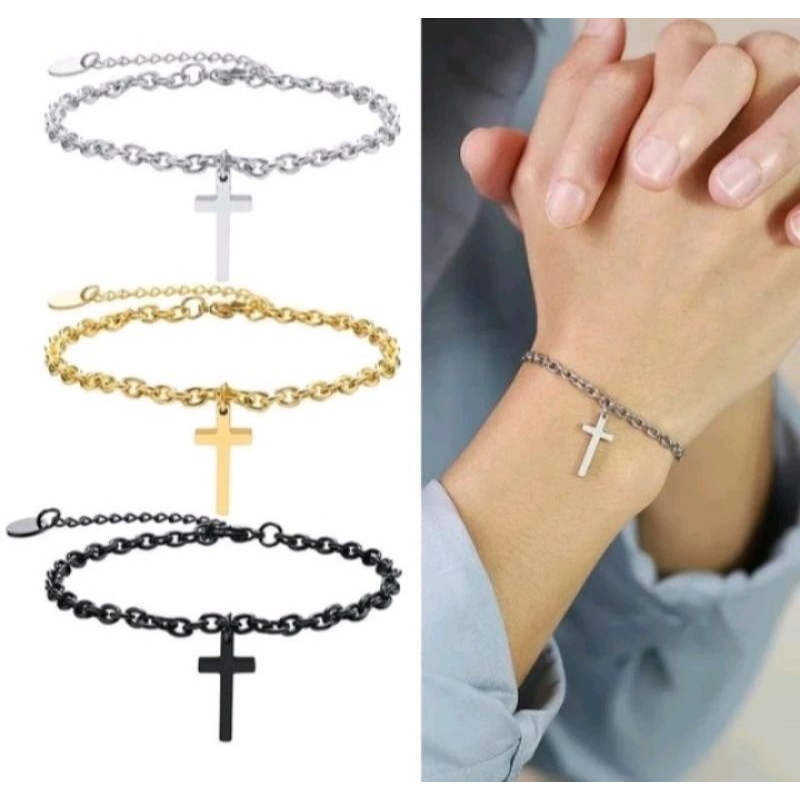 GELANG MODEL RANTAI NORI BANDUL SALIB TITANIUM ANTI KARAT GELANG LAKI-LAKI PEREMPUAN