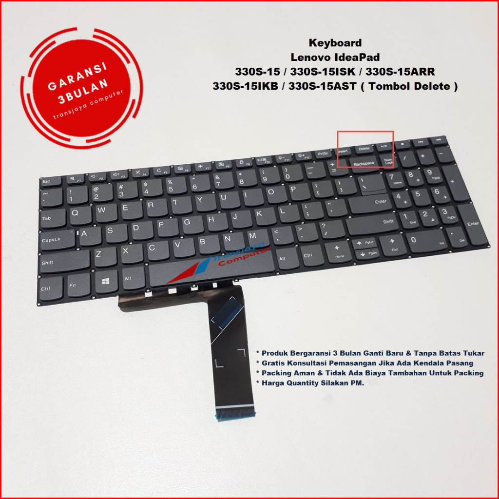 Keyboard Laptop Ideapad V130-15 V130-15IKB V130-15IGM V330-15 V330-15IKB Tombol Delete