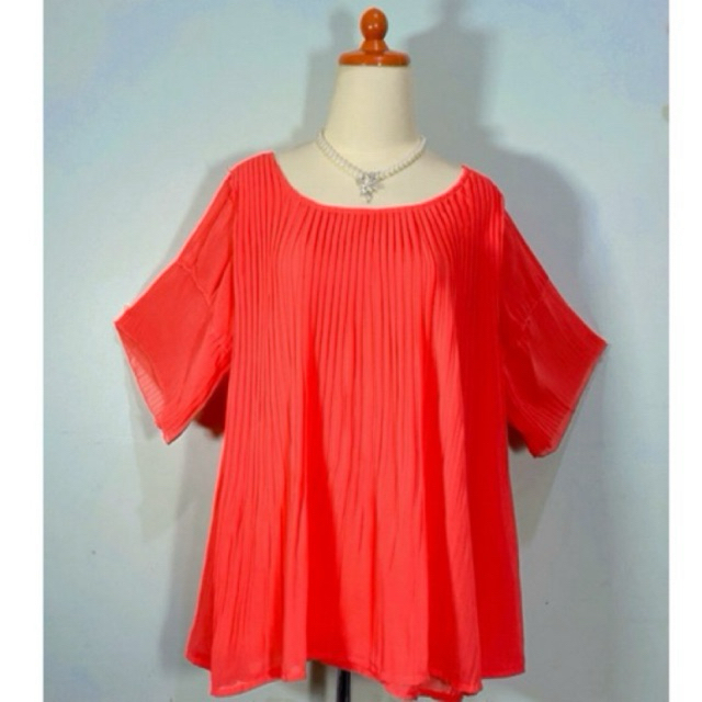 Atasan blus blouse casual korean look bahan plisket pleated premium import motif bunga polos basic w